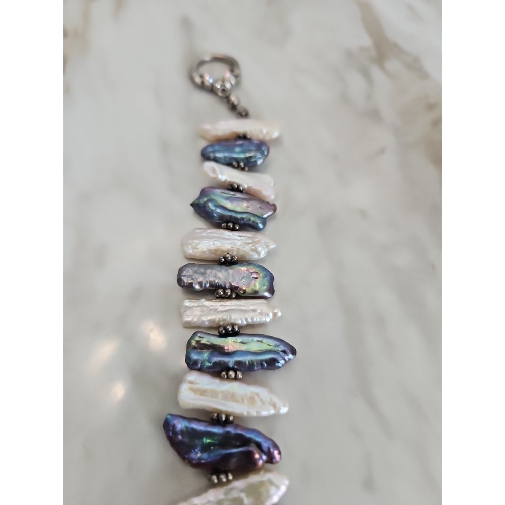 Peacock Biwa Pearl Bracelet Toggle Closure Accessory Beach‎ Theme 7.5" Coastal